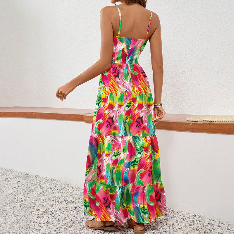 Women's Sleeveless Boho Maxi Dress Spaghetti Strap Floral Sundress