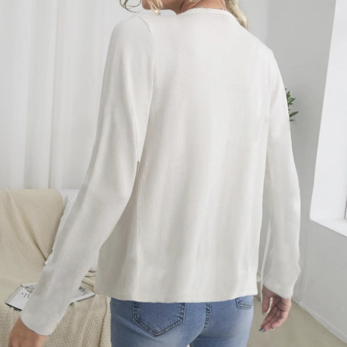 Women's Solid Color Autumn And Winter New Button Detail Design Long Sleeved Jacket Top