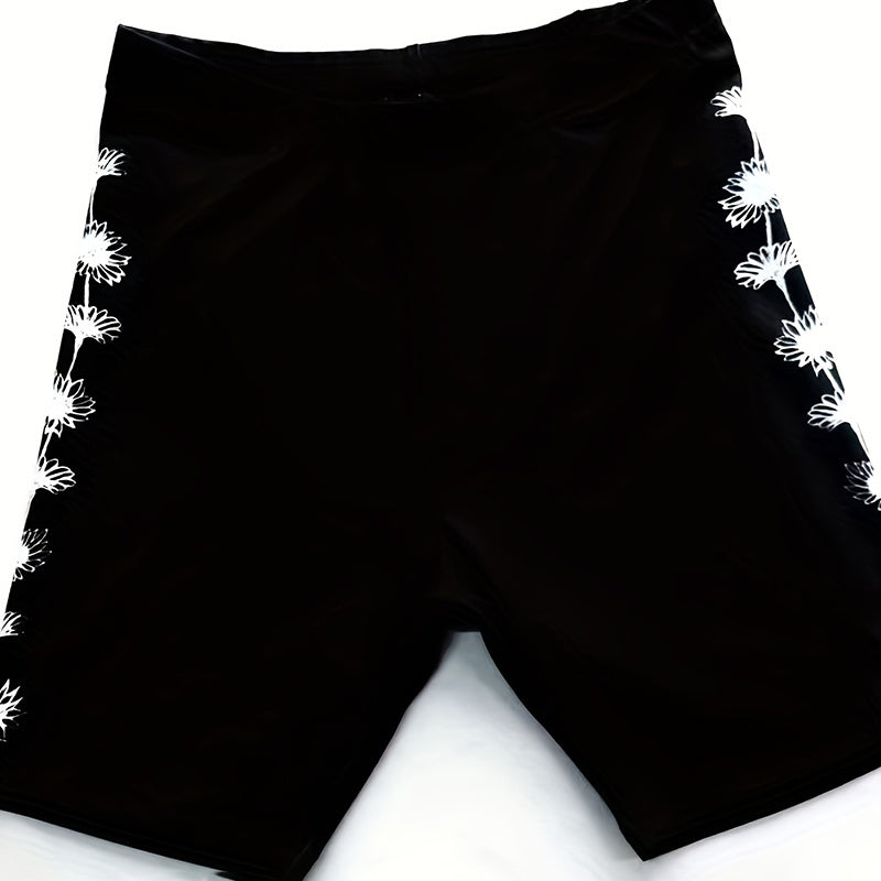 Women's 2-Piece Floral Set Side Slit Top And Stretch Shorts Outfits