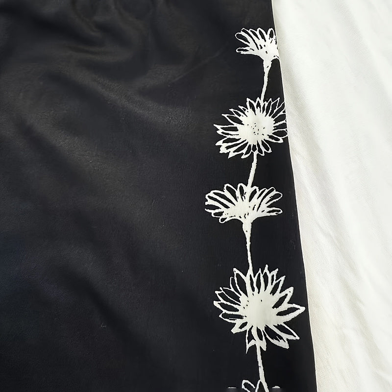 Women's 2-Piece Floral Set Side Slit Top And Stretch Shorts Outfits