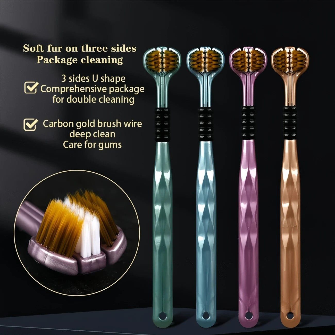 4PCS Advanced Three-sided Toothbrush, The Current Fashion Is Simple And Everyone Is Using, Soft Bristles, Unique Brushing Experience, Elegant Comfort, Suitable For Gifts.