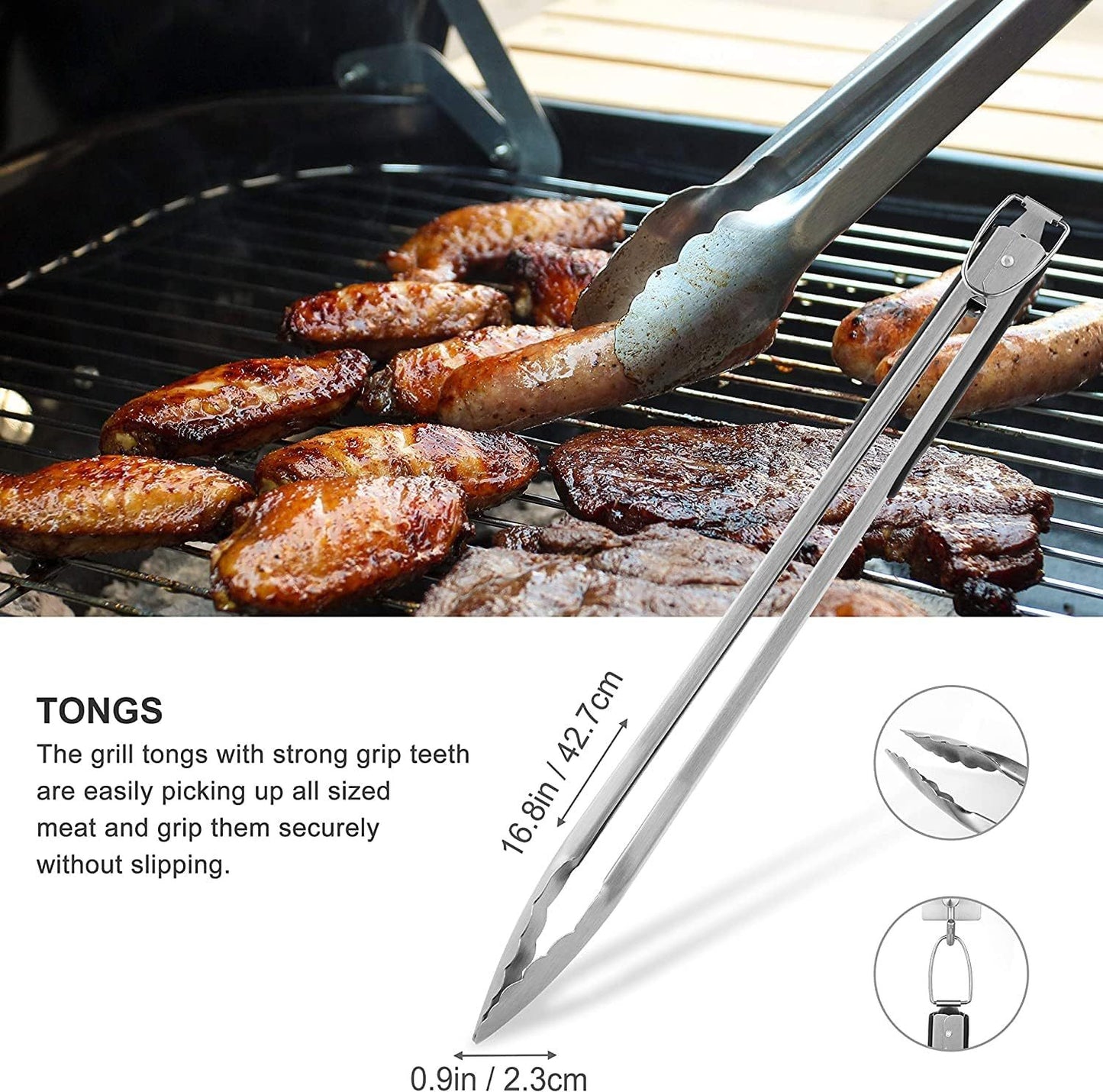 Grilljoy 8PCS Heavy Duty BBQ Grill Tools Set With Extra Thick Stainless Steel Spatula, Fork, Tongs & Cleaning Brush - Complete Barbecue Accessories Kit With Portable Bag - Perfect Grill Gifts For Men