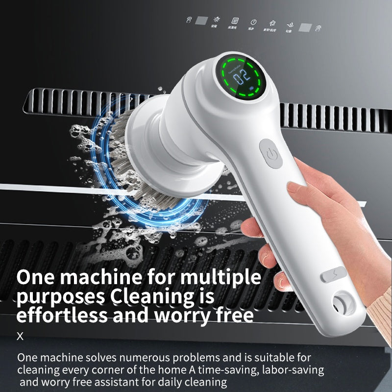 Electric Spin Scrubber, Cordless Shower Scrubber With Battery Level Display, 2 Speeds Electric Scrubber For Cleaning With 6 Replaceable Heads, Cleaning Brush For Bathroom,Sink,Window