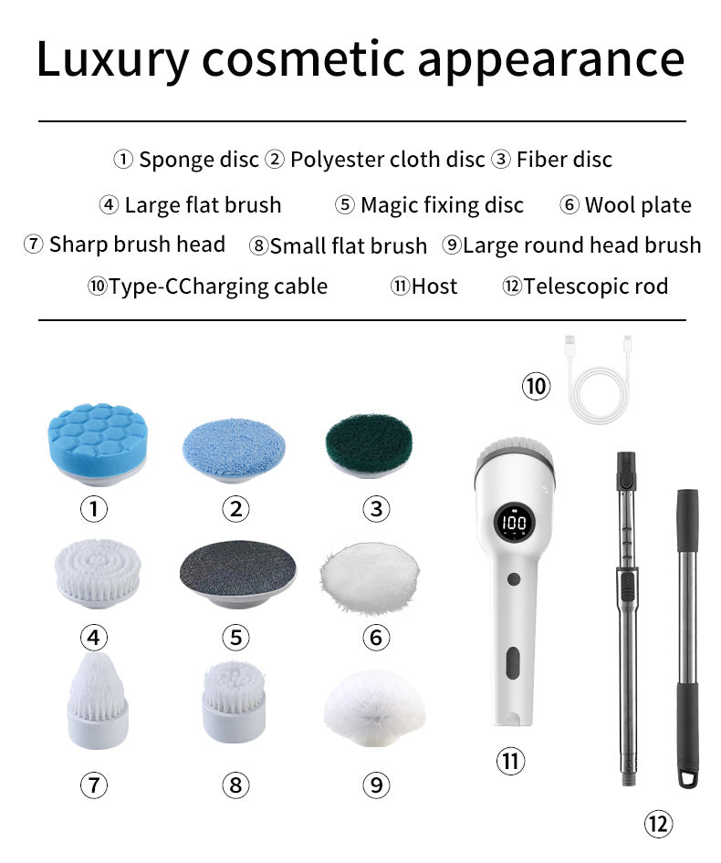 Electric Spin Scrubber, Cordless Shower Scrubber With Battery Level Display, 2 Speeds Electric Scrubber For Cleaning With 6 Replaceable Heads, Cleaning Brush For Bathroom,Sink,Window