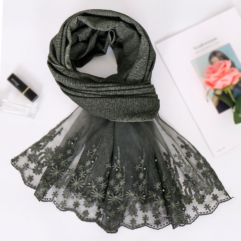 Pearl cotton lace scarf