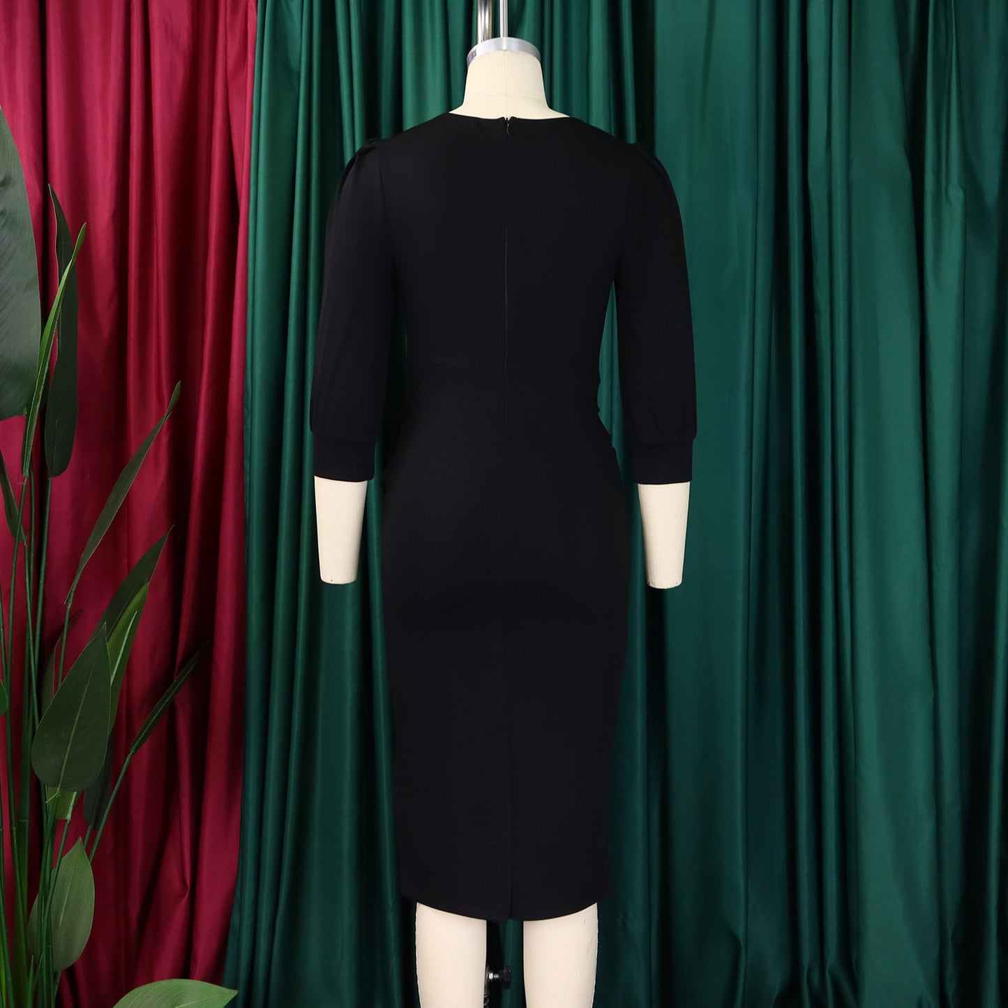 Women's Bodycon Pencil Dress Round Neck 3 4 Sleeve Peplum Wear To Work Office Dress