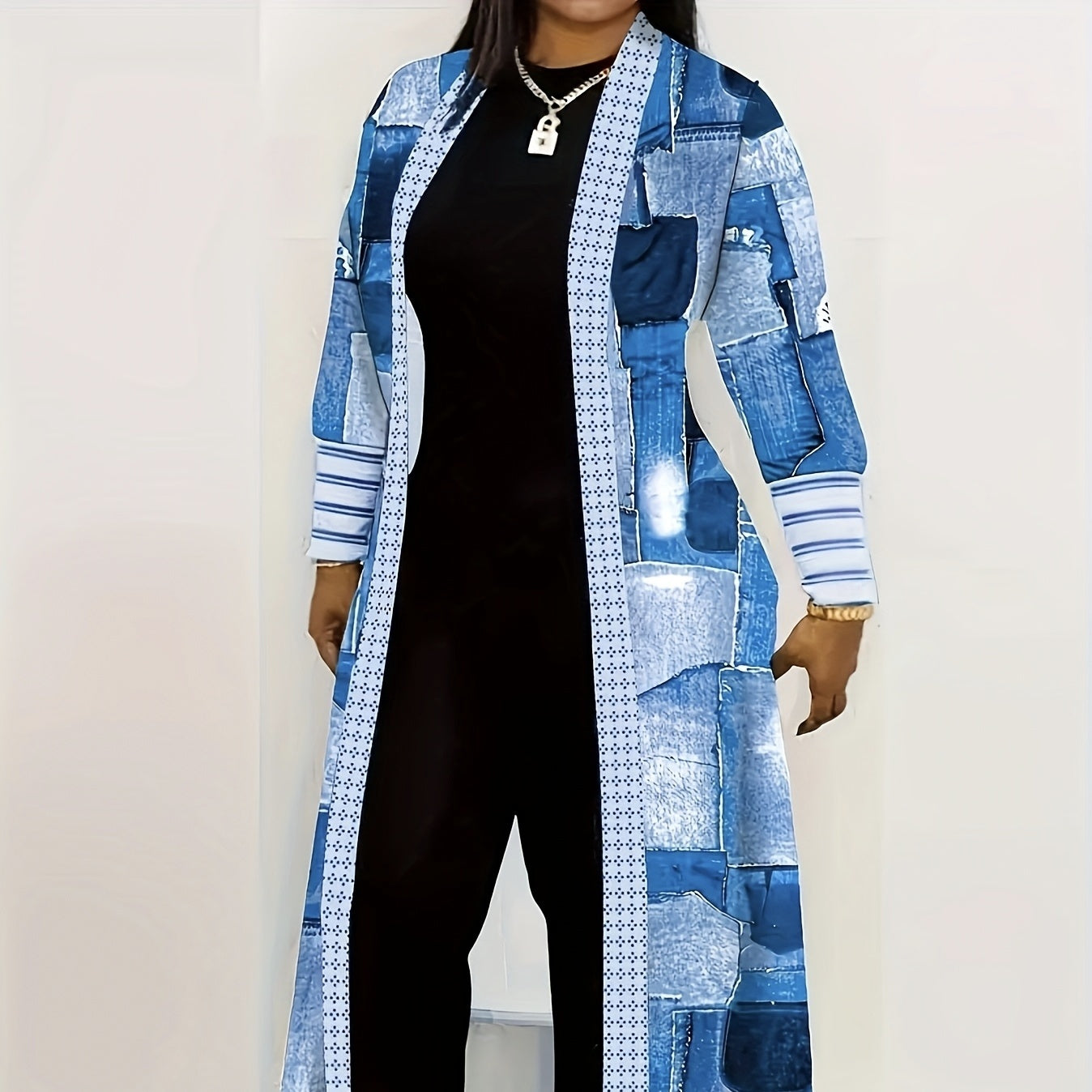 Women's Jacket Color Block Long Outer Sleeve Cardigan Casual Coat Open Front Coat Versatile Coat