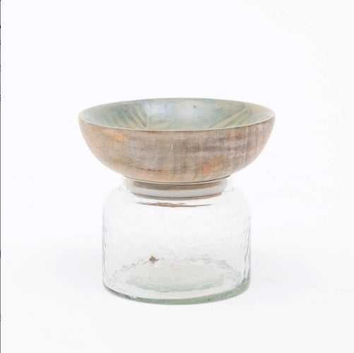 Glass Nut Jar With Wooden Bowl-Shaped Lid