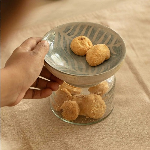 Glass Nut Jar With Wooden Bowl-Shaped Lid