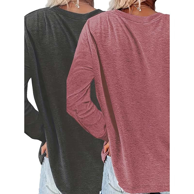 2 Pack Flowers Graphic Long Sleeve Tees Shirts For Women Casual Loose Fitted Tshirts Boho Wildflower Trendy Tops