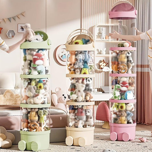 Stackable Plush Toy Storage Box With Drawer Transparent PET Material Zipper And Lid Closure