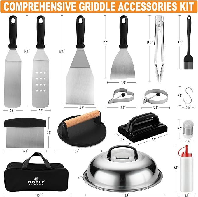 27 PCS Griddle Accessories Kit, Flat Top Grill Accessories Set For Camping, Professional Grill Spatula Set With Melting Dome, Burger Press For Outdoor BBQ Cooking