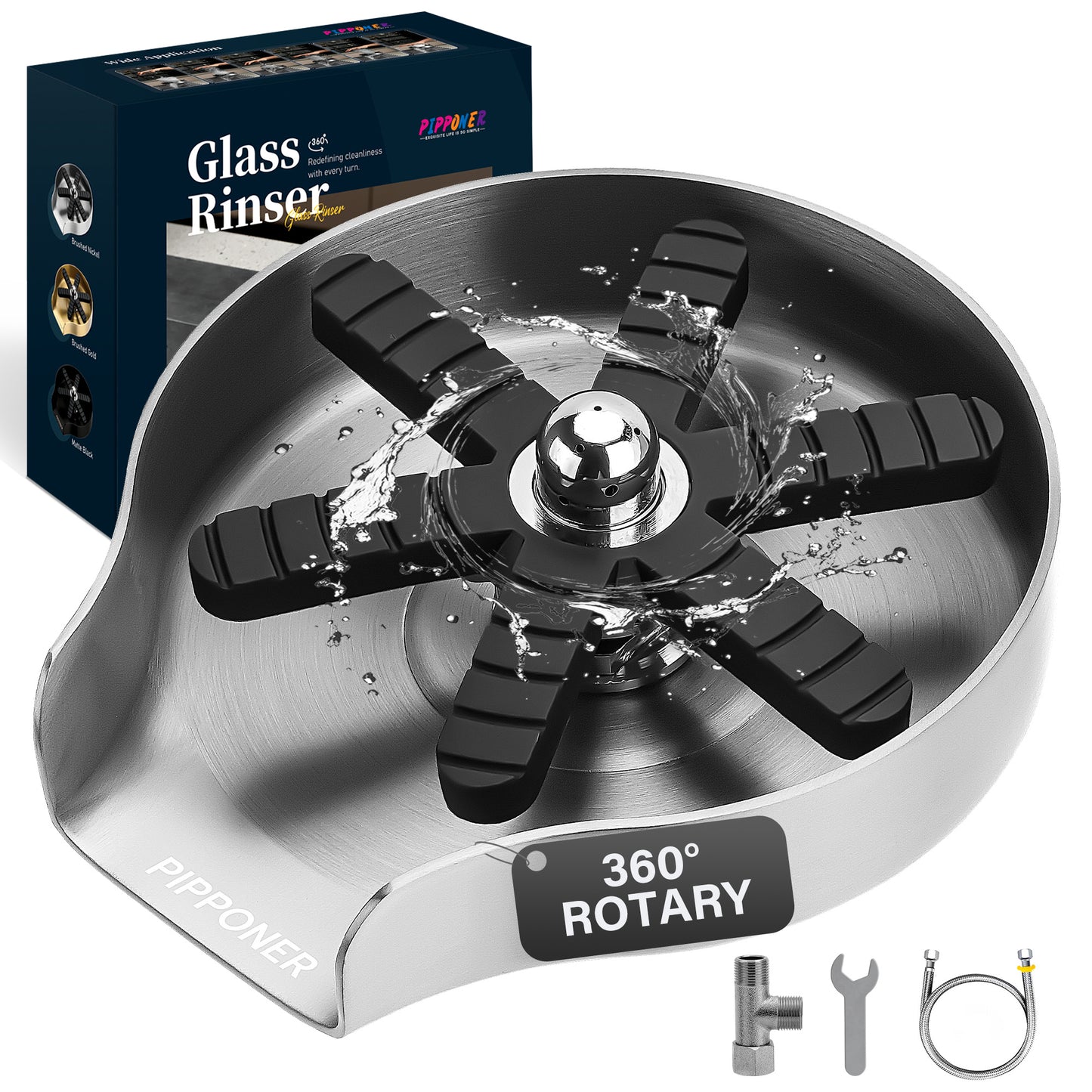 PIPPONER Glass Rinser For Kitchen Sink, Upgrade 360 Rotating High Pressure Jet Glass Rinser, 5-inch Stainless Steel Cup Washer, Cup Rinser Sink Attachment For Home And Commercial