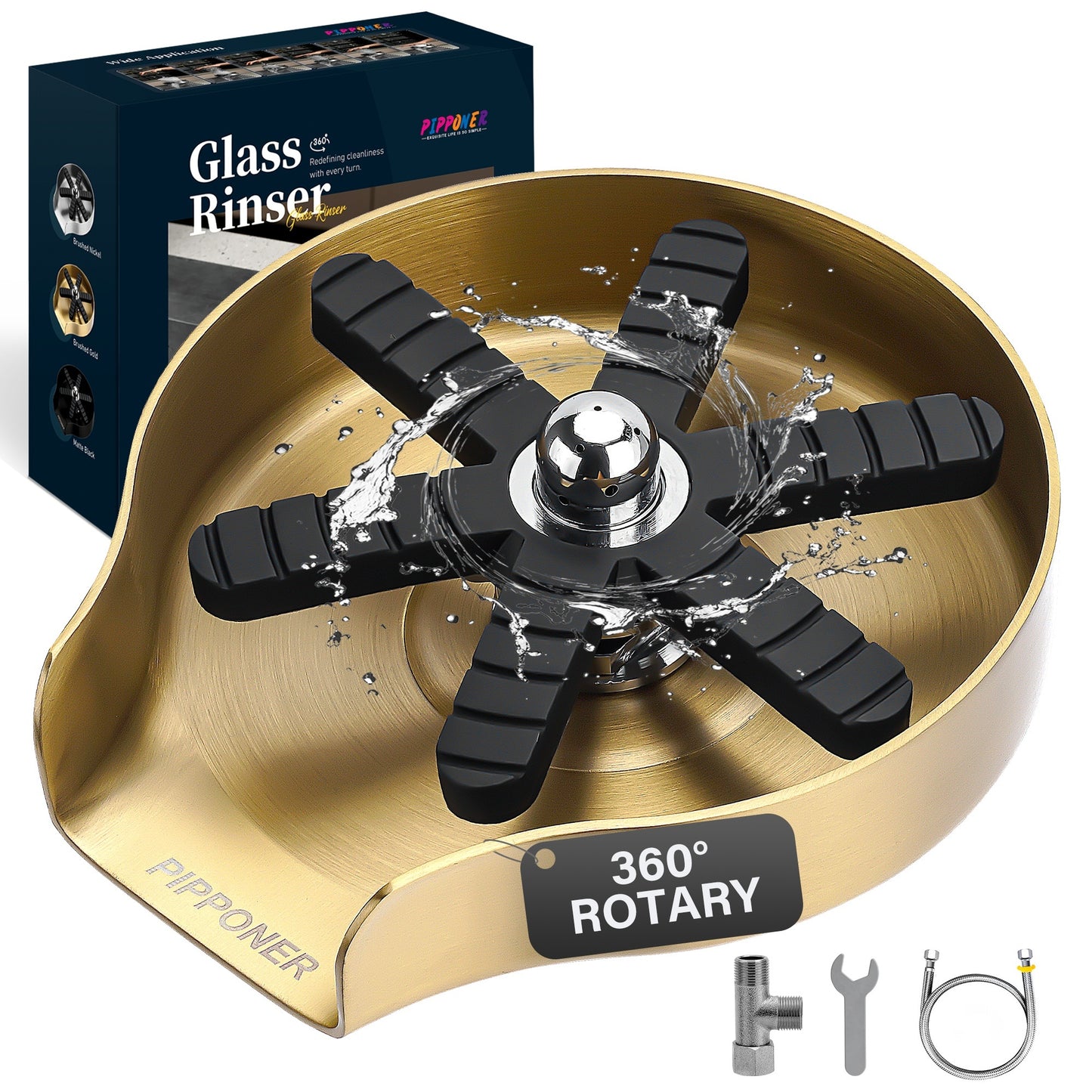 PIPPONER Glass Rinser For Kitchen Sink, Upgrade 360 Rotating High Pressure Jet Glass Rinser, 5-inch Stainless Steel Cup Washer, Cup Rinser Sink Attachment For Home And Commercial