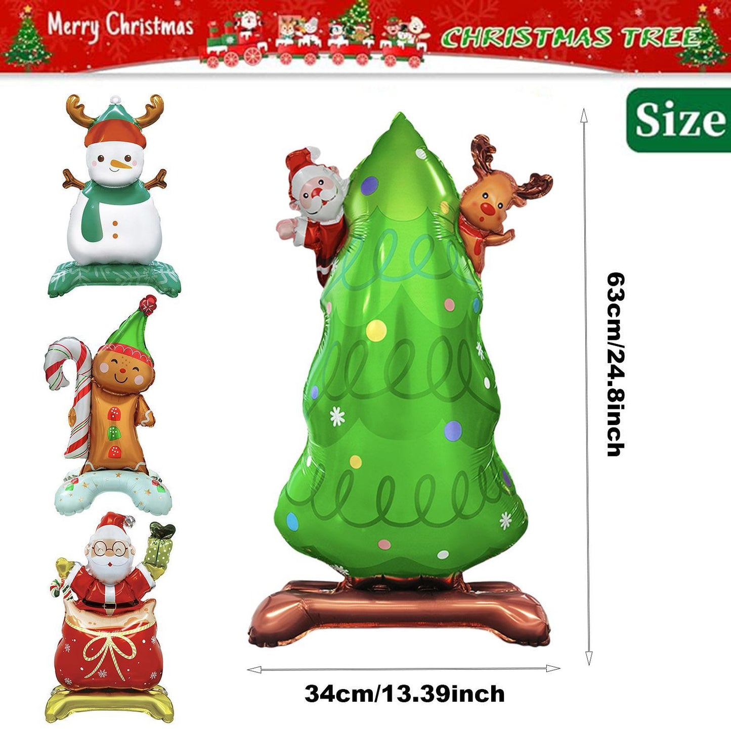Christmas Aluminum Foil Balloon Set, Including Two Christmas Tree, Santa Claus, Snowman, Gingerbread Man Balloons