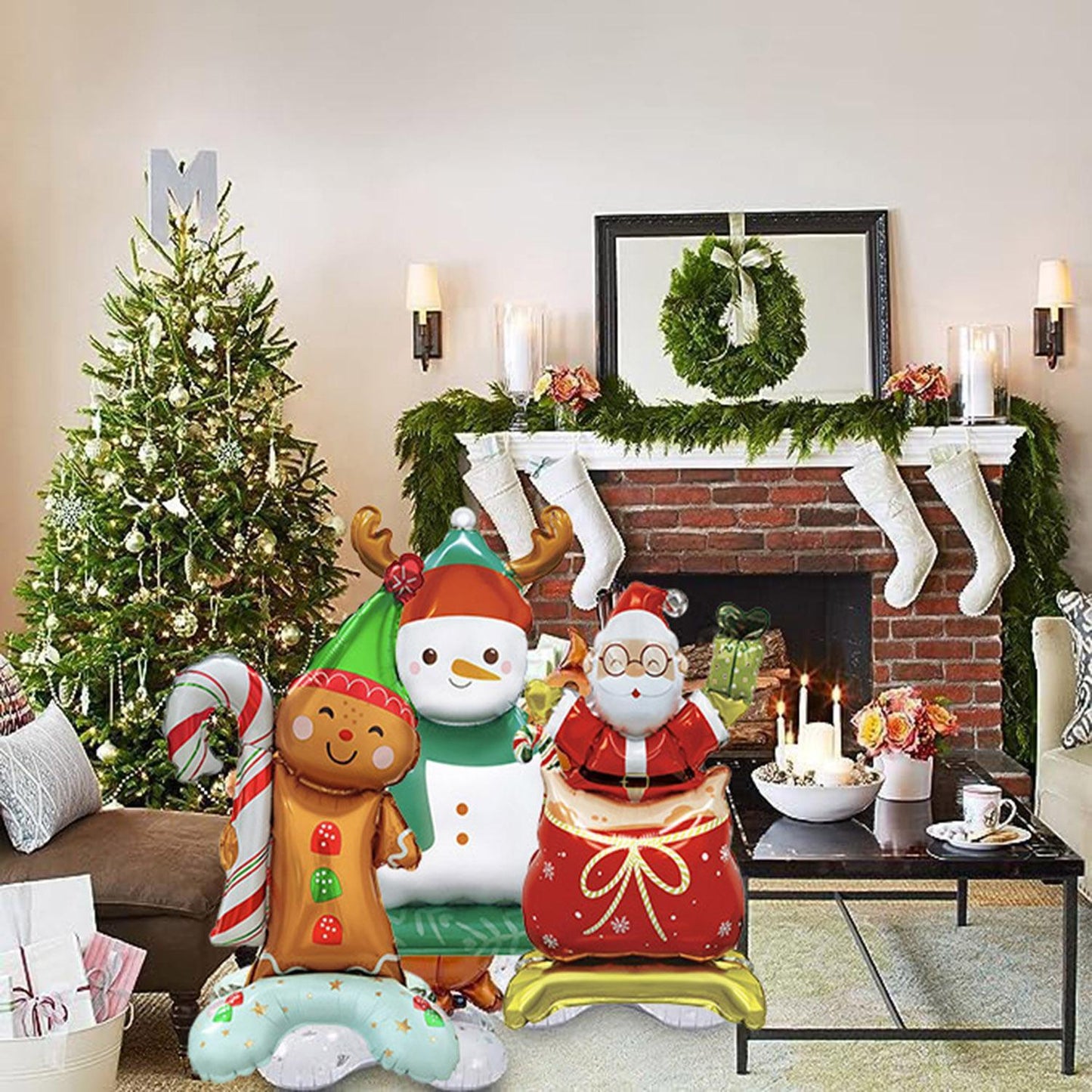 Christmas Aluminum Foil Balloon Set, Including Two Christmas Tree, Santa Claus, Snowman, Gingerbread Man Balloons