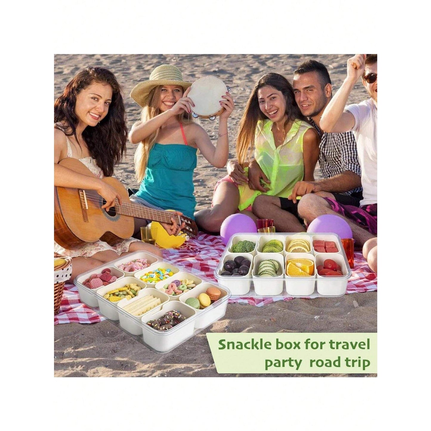 Portable Snack Box With Lid And Handle For Travel And Beach Use, Can Hold Cooked Vegetables And Fruits, 1 Piece