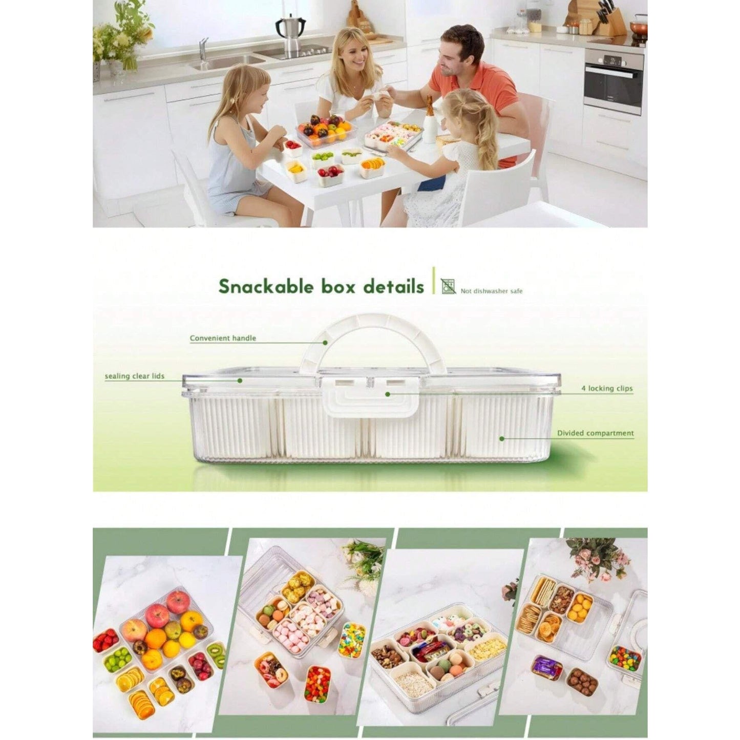 Portable Snack Box With Lid And Handle For Travel And Beach Use, Can Hold Cooked Vegetables And Fruits, 1 Piece