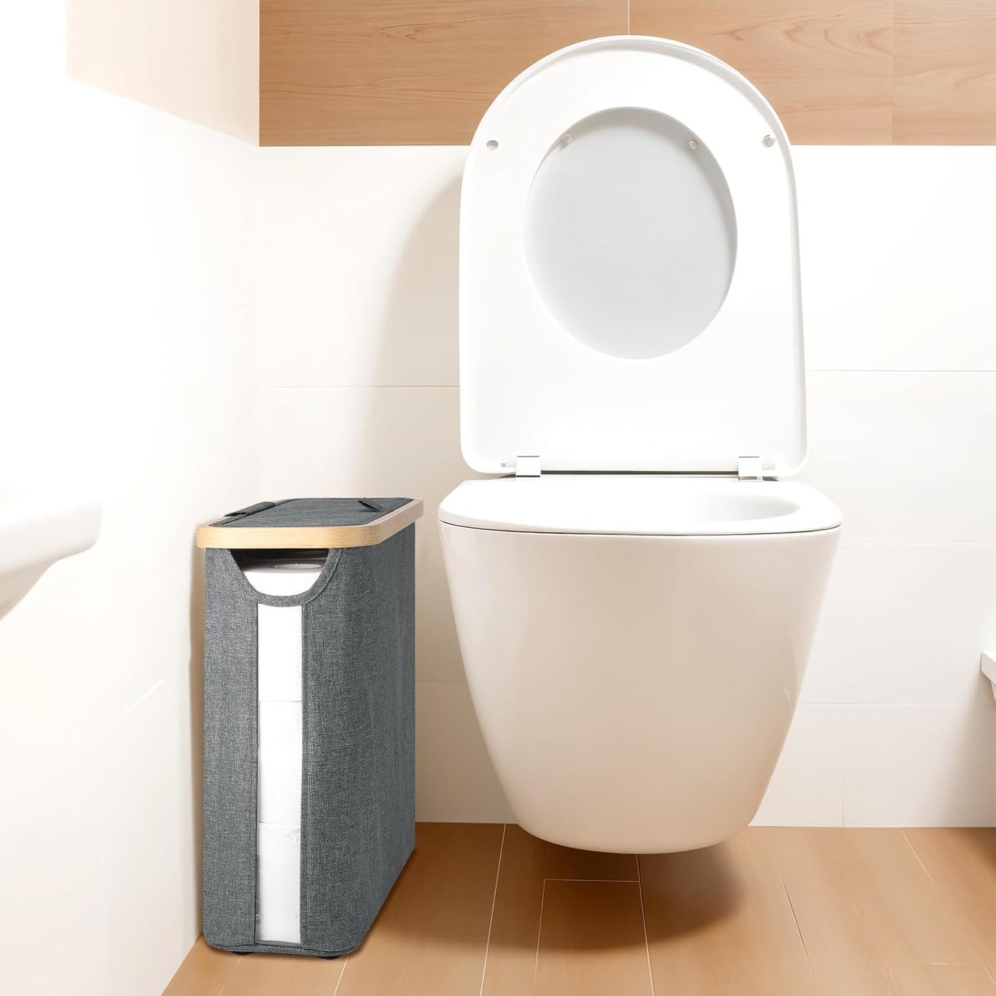 Fast Arrival Toilet Paper Storage Basket With Lid, Bamboo Toilet Paper Storage Holder Stand Organizer For Bathroom, Toilet Paper Storage Box Container With Handle, Toilet Tissue Storage Bin For RV Clo