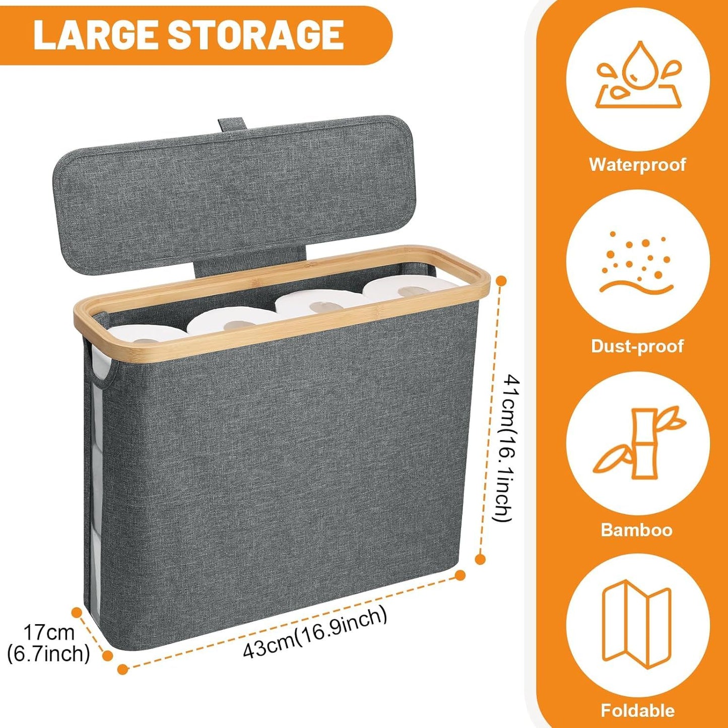 Fast Arrival Toilet Paper Storage Basket With Lid, Bamboo Toilet Paper Storage Holder Stand Organizer For Bathroom, Toilet Paper Storage Box Container With Handle, Toilet Tissue Storage Bin For RV Clo