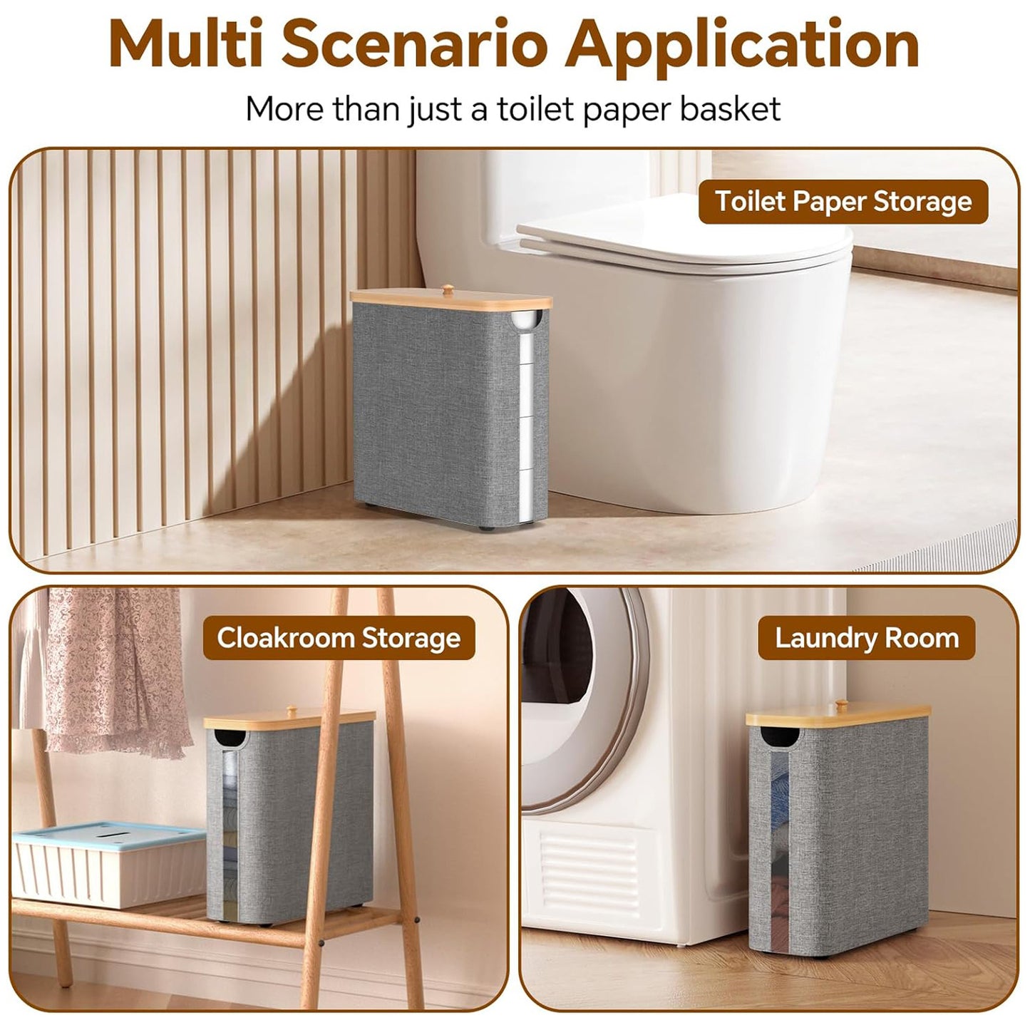 Fast Arrival Toilet Paper Storage Basket With Lid, Bamboo Toilet Paper Storage Holder Stand Organizer For Bathroom, Toilet Paper Storage Box Container With Handle, Toilet Tissue Storage Bin For RV Clo