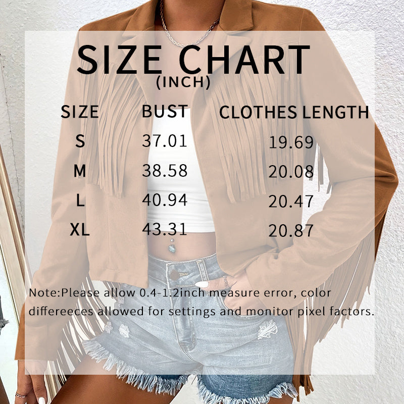 Women's Fringe Jackets, Western Cowgirl Faux Suede Leather Jacket Tassel Motorcycle Cropped Coats