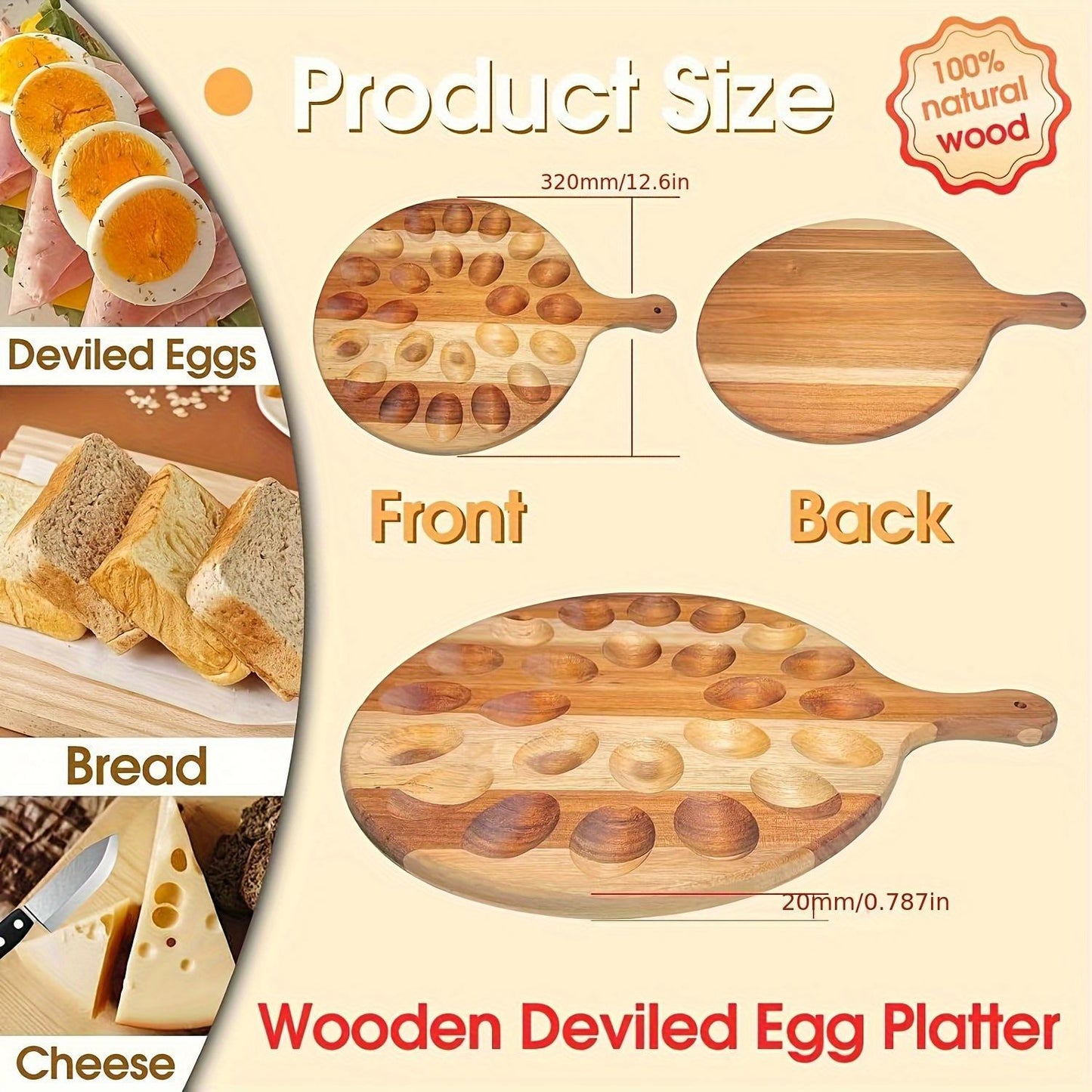 Two-pack Solid Wood Egg Rack With Handles Multi-compartment Egg Storage Container Suitable For Natural Wood Grain Kitchen Countertops And Cabinets Space-saving And Durable Design Country Style Kitchen