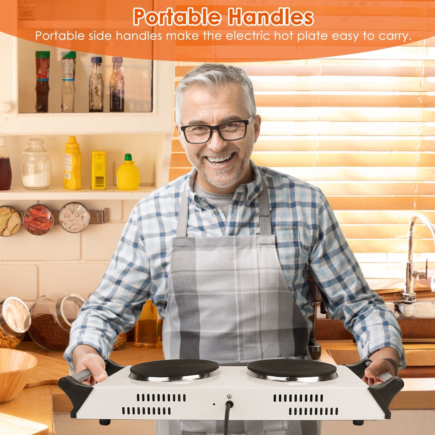 Black-White Options -- 2000W Electric Dual Burner Portable Coil Heating Hot Plate Stove Countertop RV Hotplate With 5 Temperature Adjustments Portable Handles