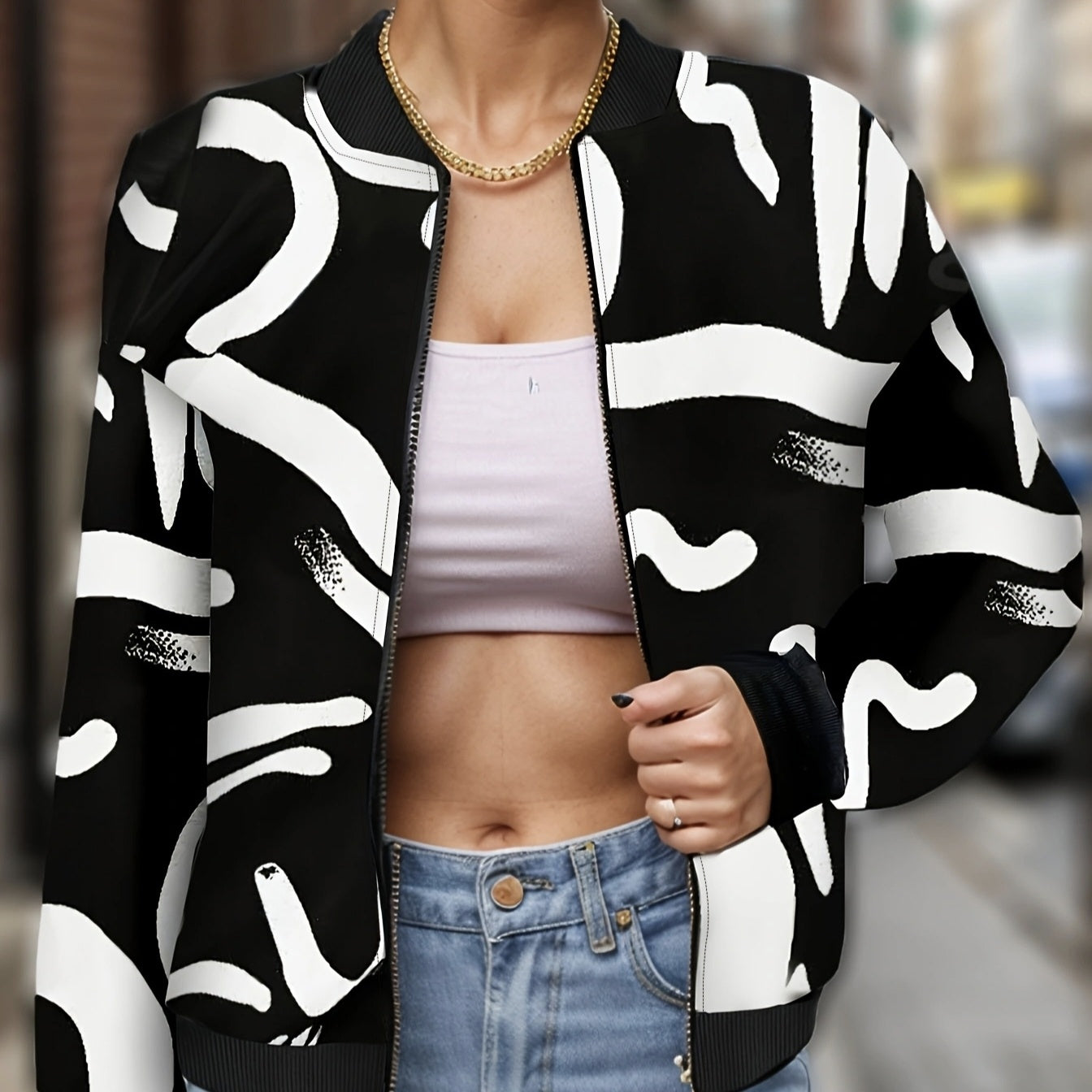 Ladies' Fashionable And Elegant Temperament, Versatile Drawing And Printing Fashion Jacket Jacket Jacket