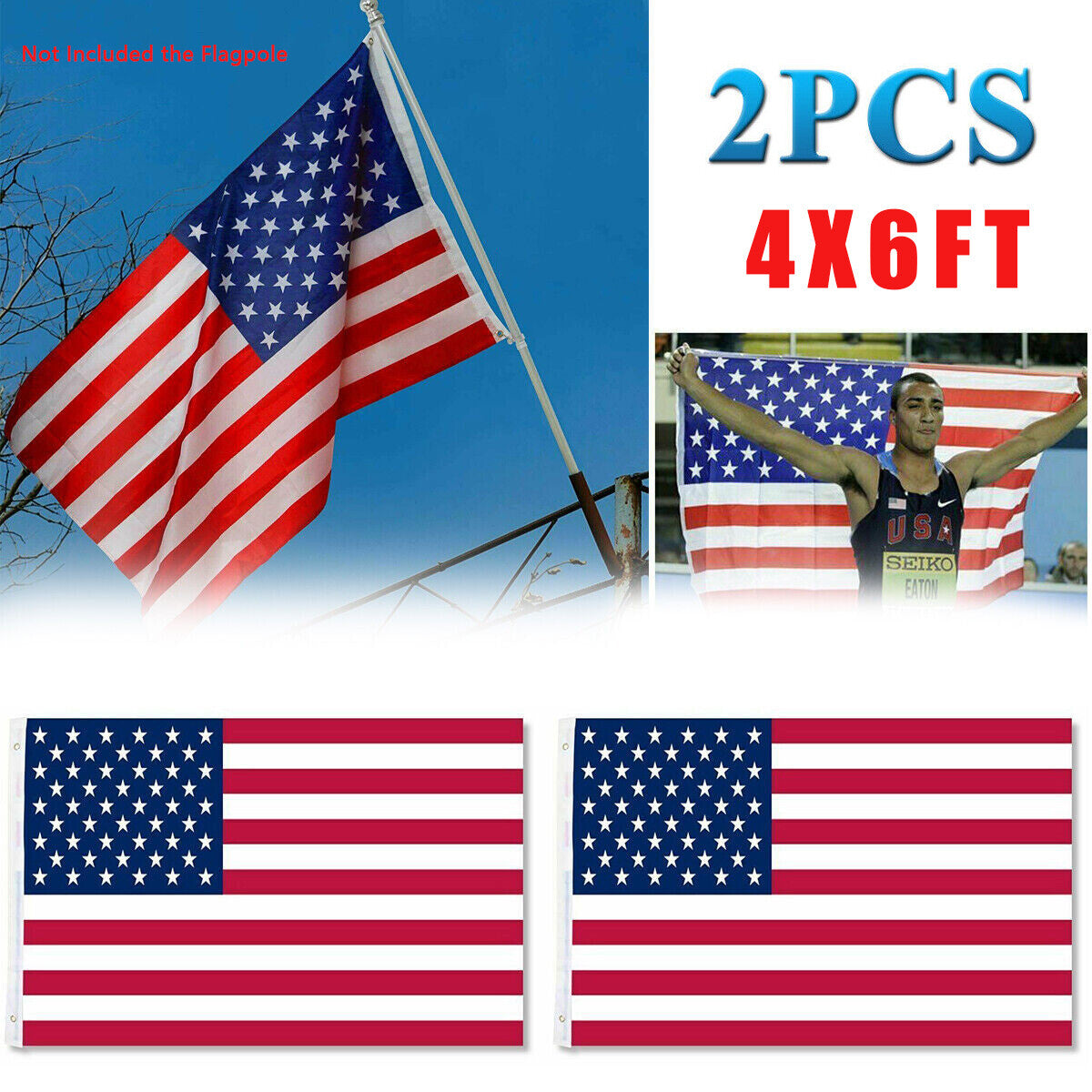 American Flags For Outside 4X6 FT USA Flag - Premium US Flag 120X180cm Heavy Duty Outdoor Large Nylon Flag Stars With Brass Grommets