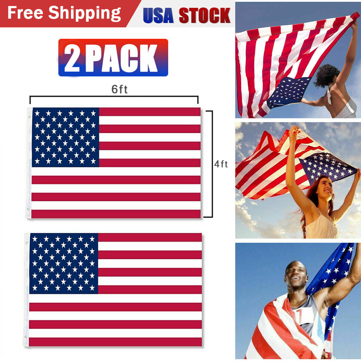 American Flags For Outside 4X6 FT USA Flag - Premium US Flag 120X180cm Heavy Duty Outdoor Large Nylon Flag Stars With Brass Grommets