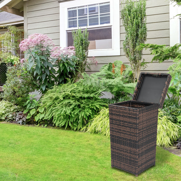 Brown Gradient Woven Rattan Trash Can With Top Cover