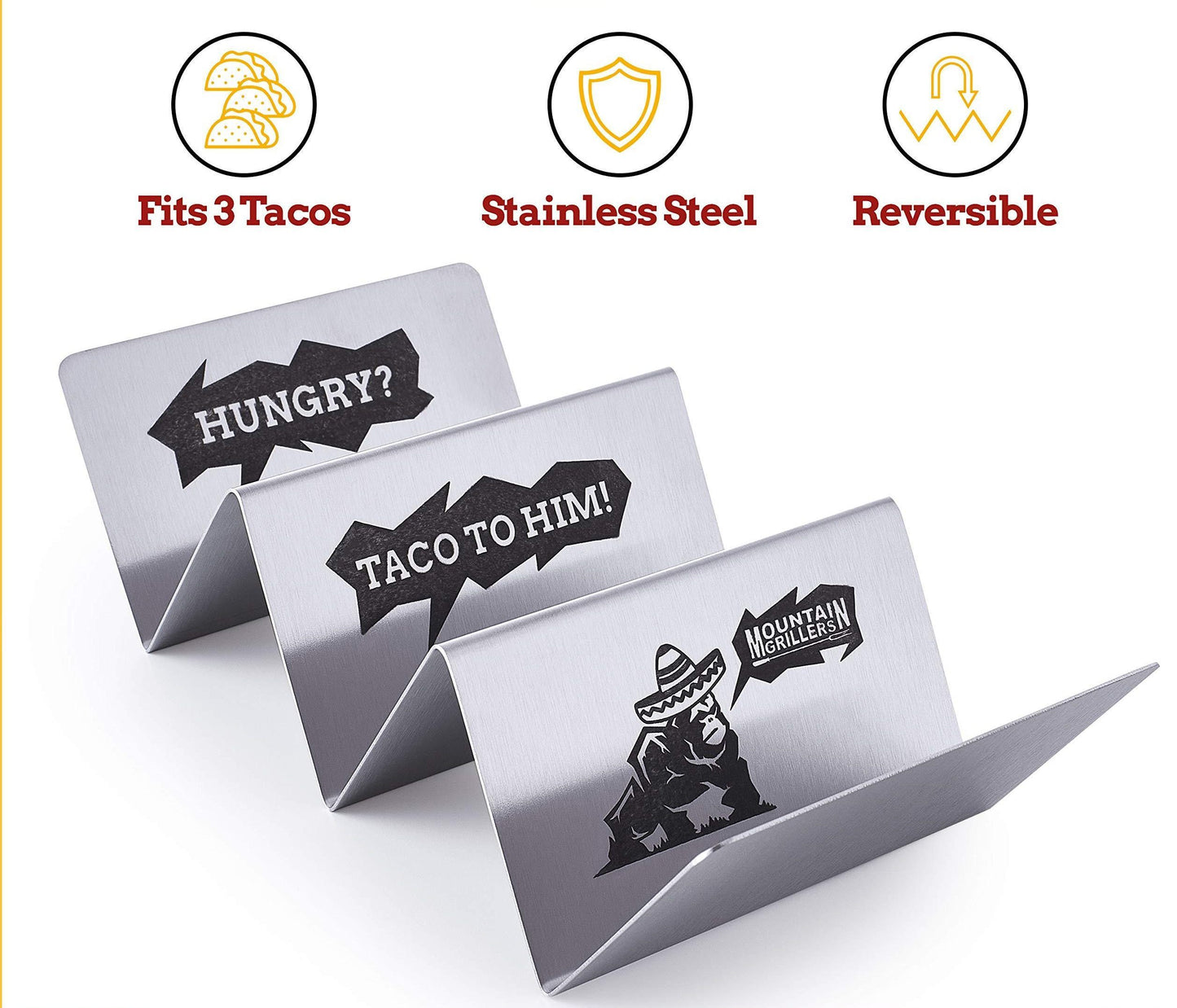 Taco Holder Set Of 4, Reversible Stainless Steel Racks Hold 2 Or 3 Shells, No Mess, Dishwasher Safe