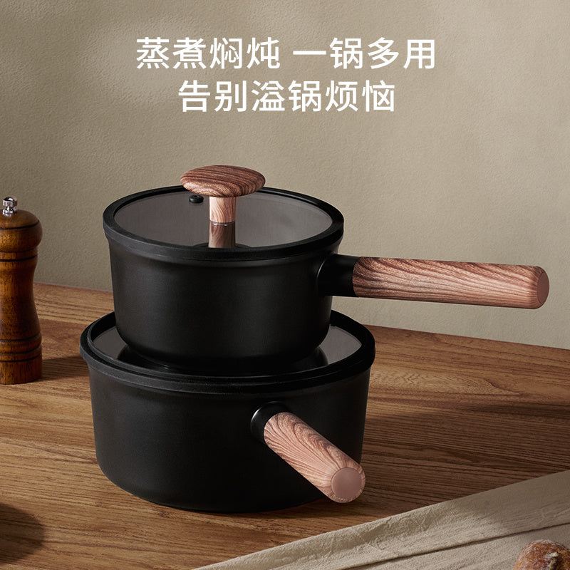 2 Piece Set 6.3 Inch,7.87 Inch ,1.5 QT,3 QT, Aluminum Mini Pots With Detachable Handles And Glass Lids ,Free Of PFOA,PFOS, Dishwasher Safe, Compatible With Gas,Electric Ceramic Cooktops