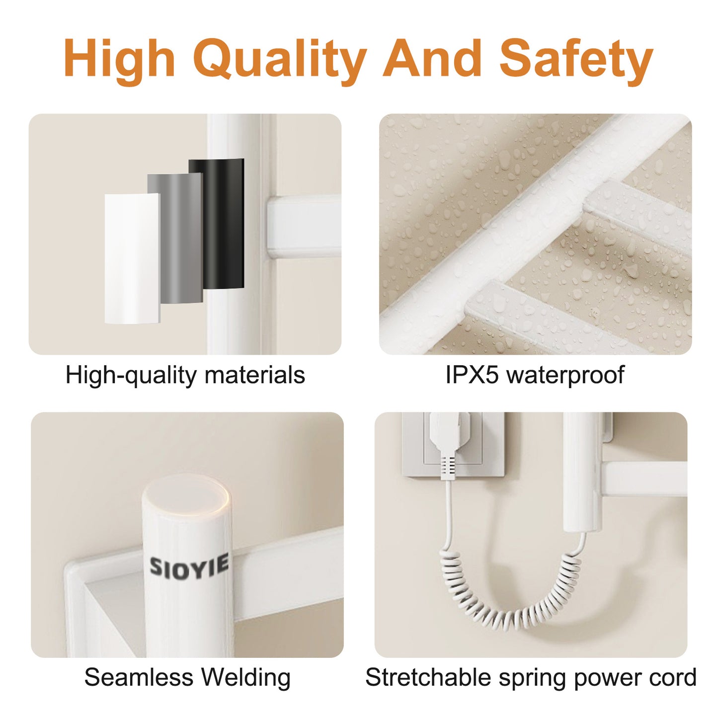 SIOYIE Towel Warmer Bathroom Wall Mounted 6 Bars Electric Towel Drying, 150 W 500 800 MM Heated Towel Rack With Intelligent Touch Screen Timer And Temperature Control White Left