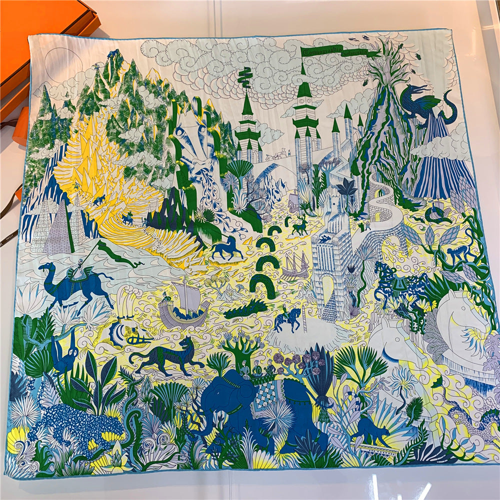 Handmade Hemming Twill Silk Printed Shawl