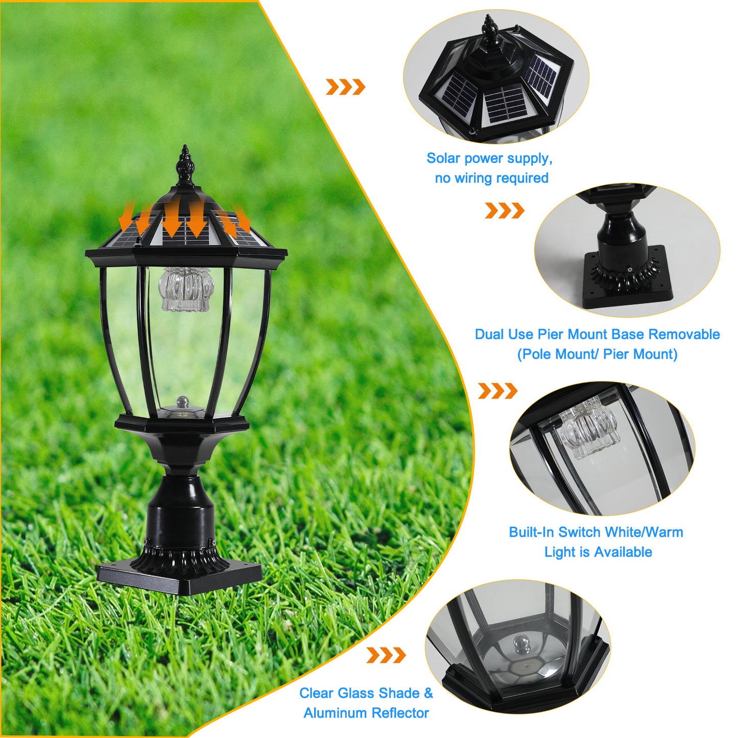 Black Solar Powered LED Outdoor Lantern, Vintage Garden Light With Elegant Glass Design For Pathways, Yards, And Patios 2-Pack