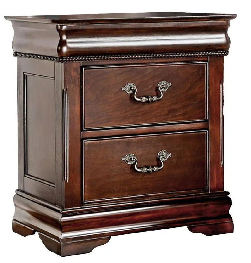 Traditional Style Cherry 1pc Nightstand Only Solid Wood 2-Drawers Hidden Top Drawer Intricate Accents Bedside Table Bedroom