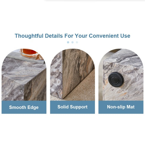 Elevate Your Living Space With This Modern MDF Coffee Table, Which Showcases Gray Textured Patterns. It Is Characterized By Stylish Design.