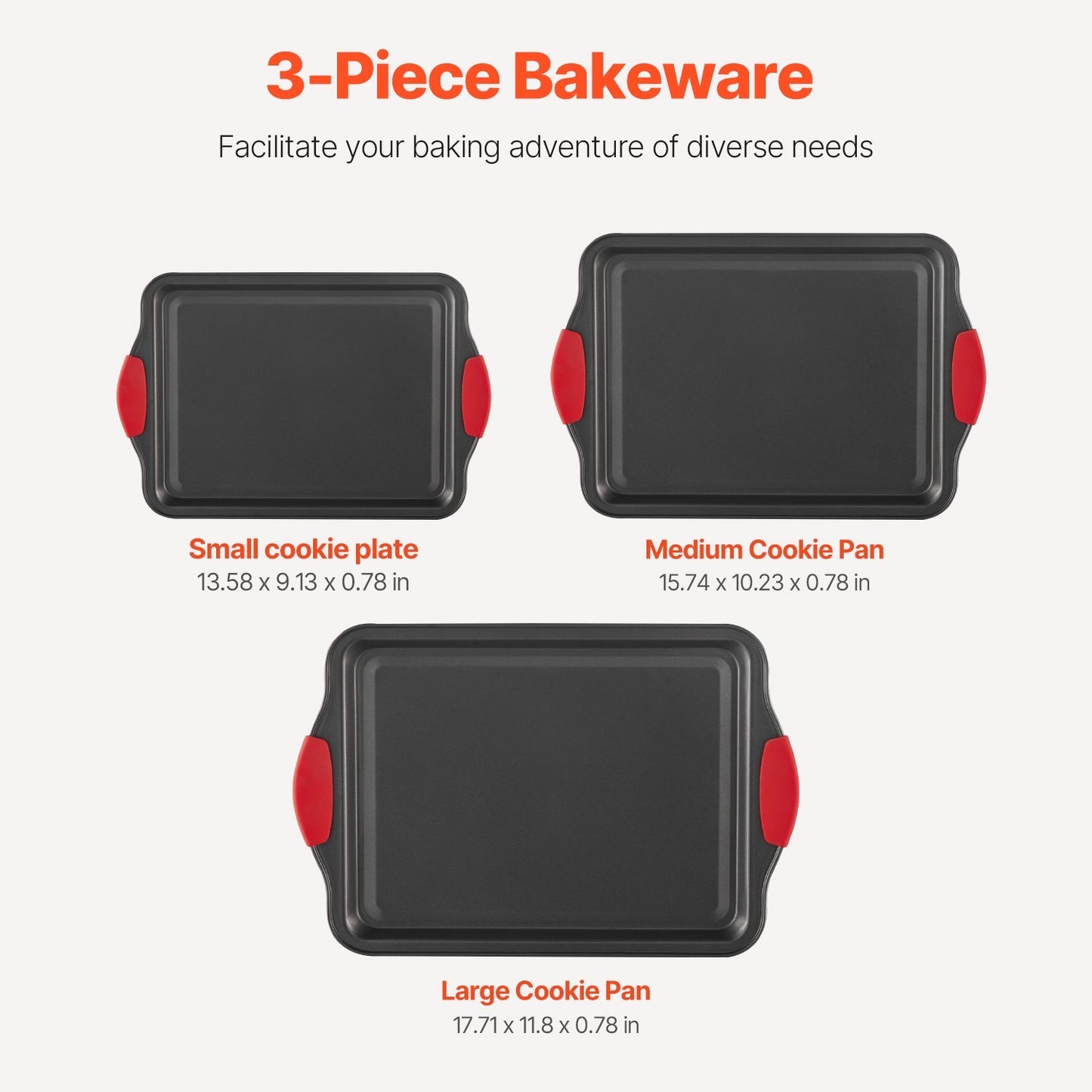Baking Pan Set 3-Piece Nonstick Carbon Steel Bakeware Set With Silicone Handle