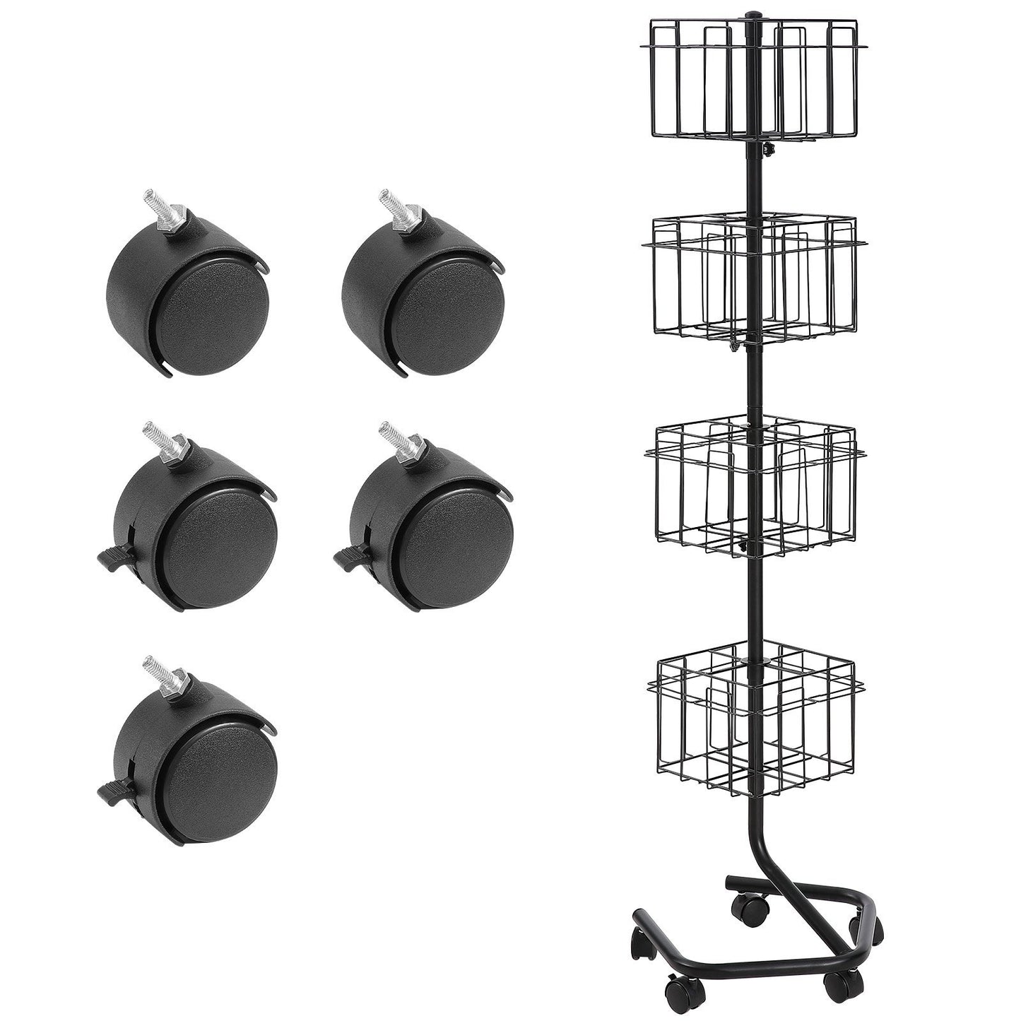 VEVOR Brochure Display Rack, 4-Tier 32 Pockets Rotating Magazine Literature Display Stand For Postcards, Spinning Greeting Cards Rack With 5 Wheels  2 Lockable  For Shop Exhibitions Office