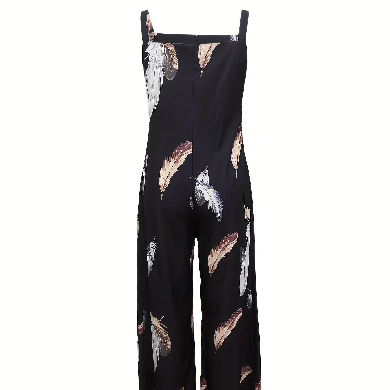 Women's Feather Print Ruffle Hem Pleated Fashionable Jumpsuit