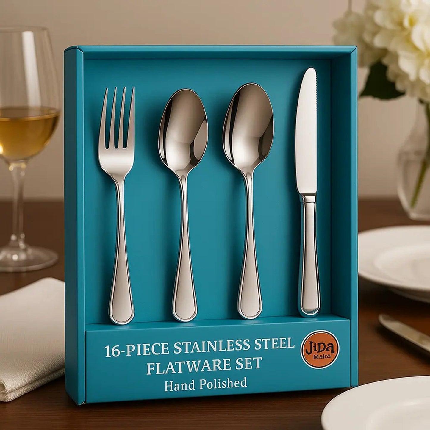 16-Piece Luxury Premium Silverware Dinnerware Tableware Set For Home - Stainless Steel Flatware Service For 4 With Forks, Knives, Spoons, And Teaspoons - Durable, Elegant, And Rust-Resistant Cutlery F