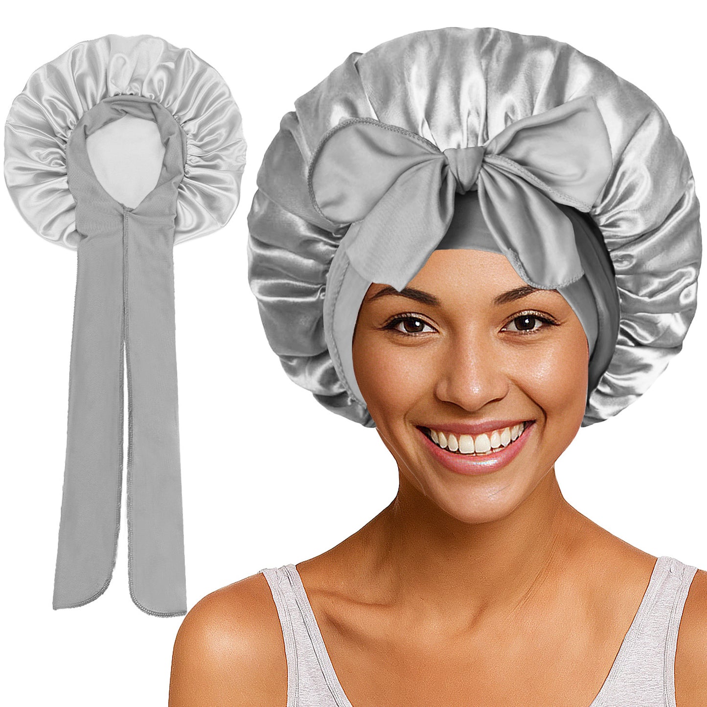 Satin Round Cap Bow Elastic Wide-brimmed Ribbon Nightcap