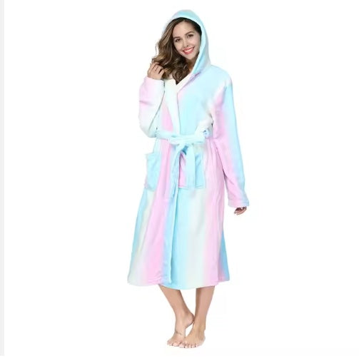 Local Stock Plush Oversize Winter Soft Warm Long Flannel Bathrobe With Hooded Women Thick Night Fleece Bath Robes Dressing