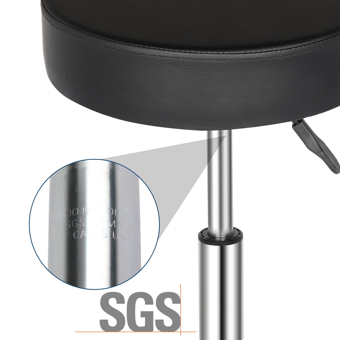 Semi-PU Leather SGS Certified Air Bar Shaped Cotton 8cm Thickness Nylon Wheel 150kg Black Technician Stool Round Cushion