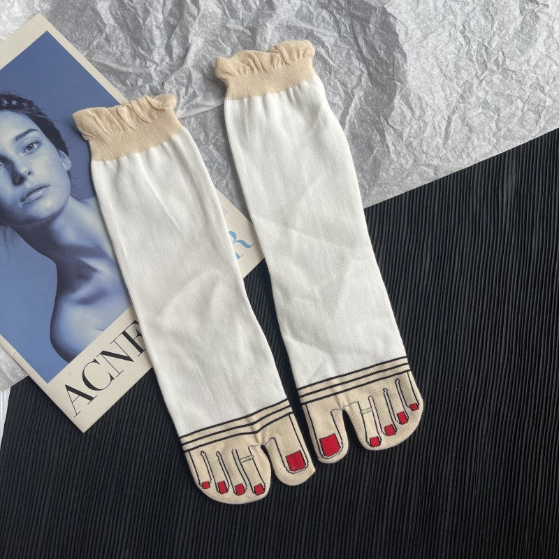 Thin Pure Cotton Cartoon Personality Japanese Style Toe Socks