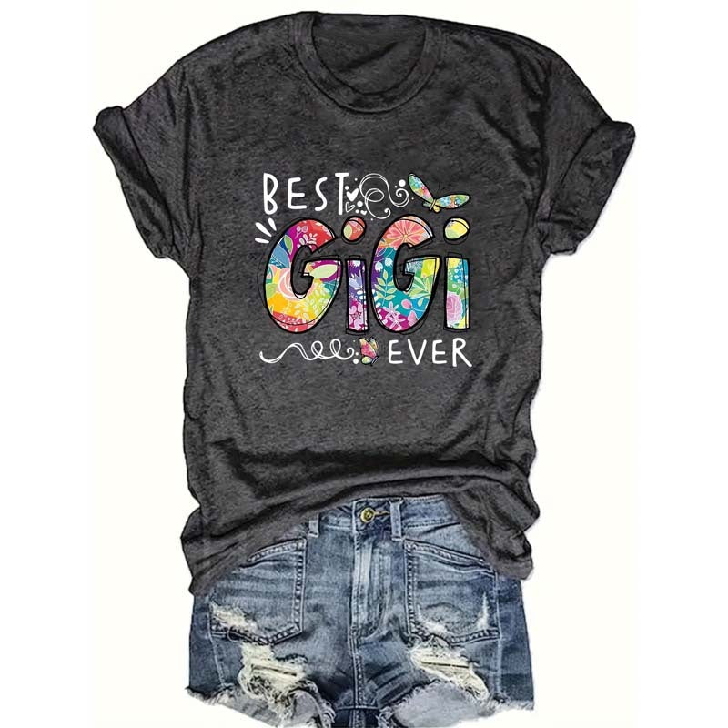 Women's Colorful Letter Print Short Sleeve T-Shirt - Casual Round Neck Summer Tee