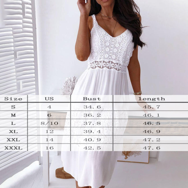 Bohemian Lace Trim Sleeveless Dress - V-Neck Sexy Cutout Summer Maxi Dress