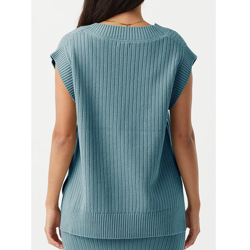 Womens V Neck Sweater Vest Oversized Ribbed Knit Sleeveless Casual Loose Fit Pullover Tank Top